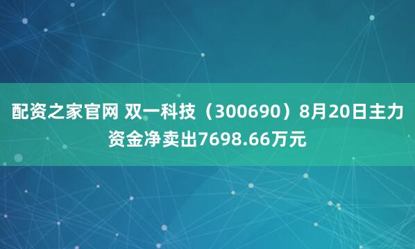 配资之家官网 双一科技（300690）8月20日主力资金净卖出7698.66万元